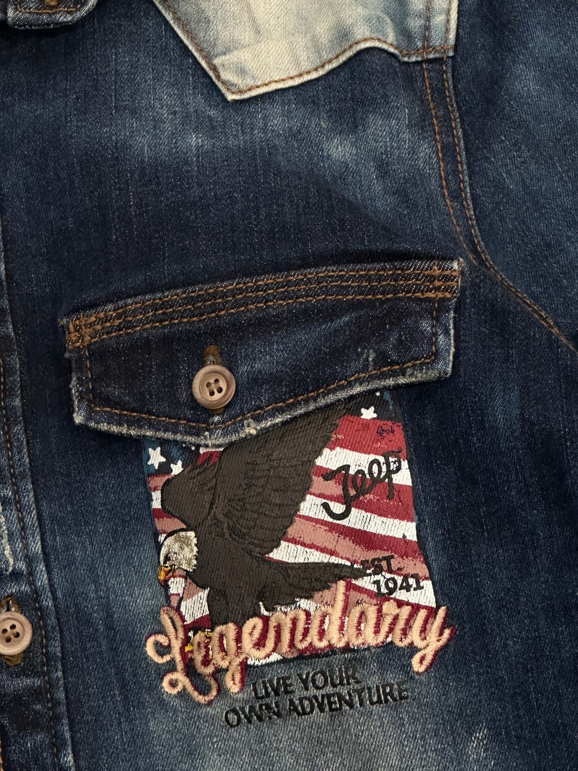 Jeep 빈티지 워싱 데님 청셔츠 남방 레터링 프린팅  보헤미안  상품이미지5