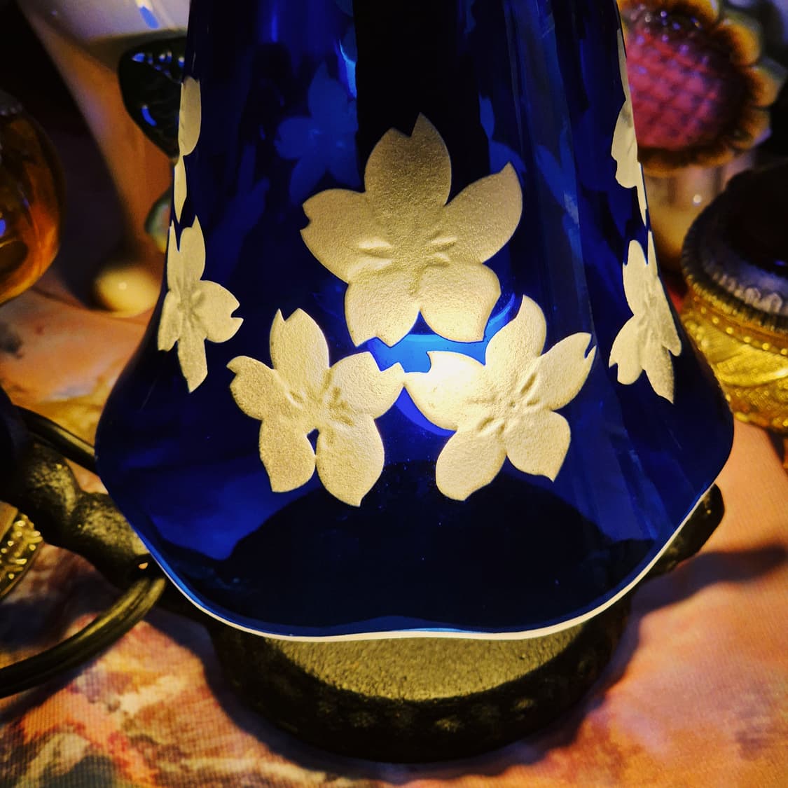 90s 오타루 핸드블로운 카빙 꽃잎 벨 램프 상품이미지8