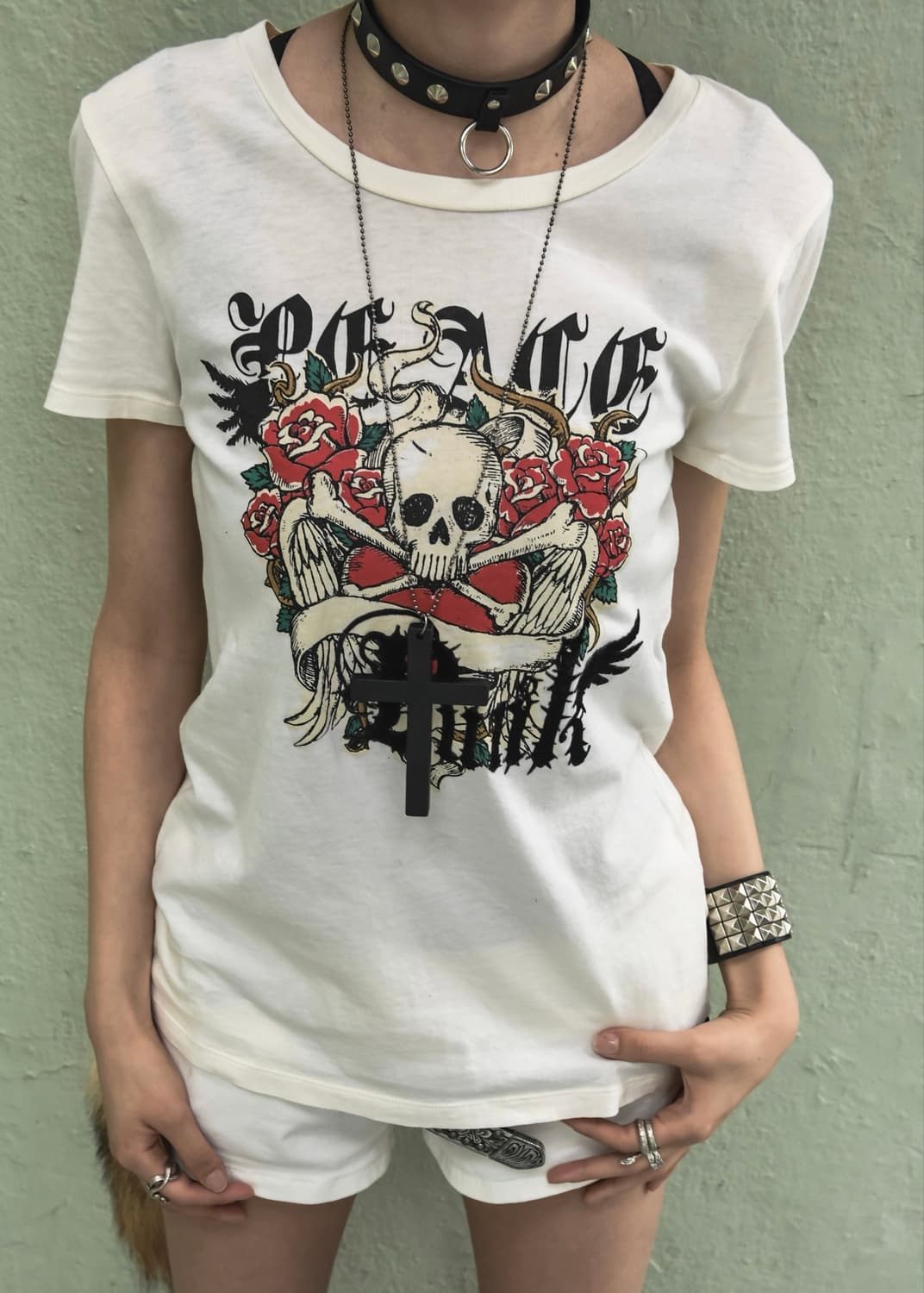 White Skull Printed T-shirt 상품이미지1