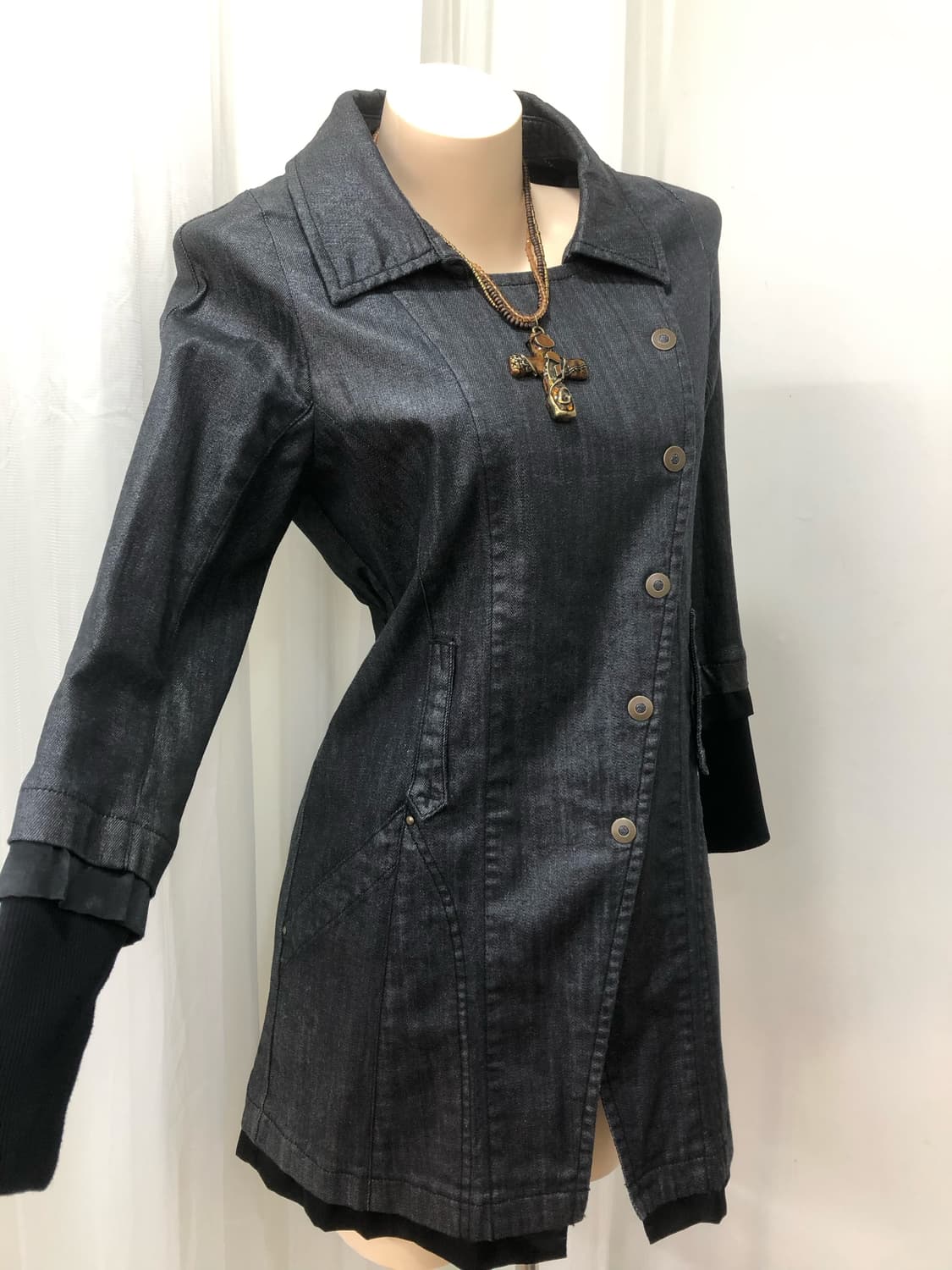 dark denim trench style jacket dress 상품이미지4