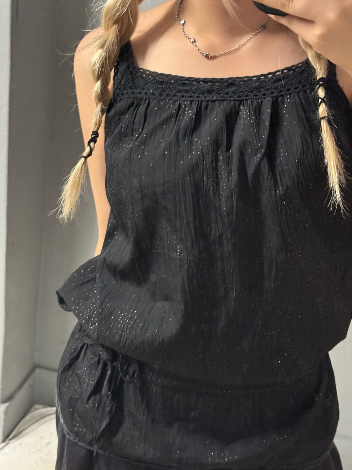 glitter dot ribbon detail sleeveless 상품이미지3