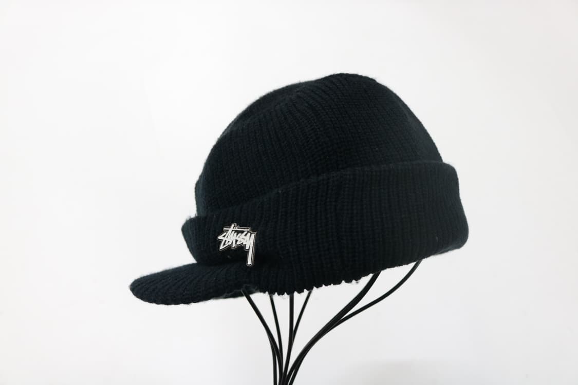 스투시 00s 빈티지 로고 핀 버튼 블랙 니트 챙 비니 상품이미지2