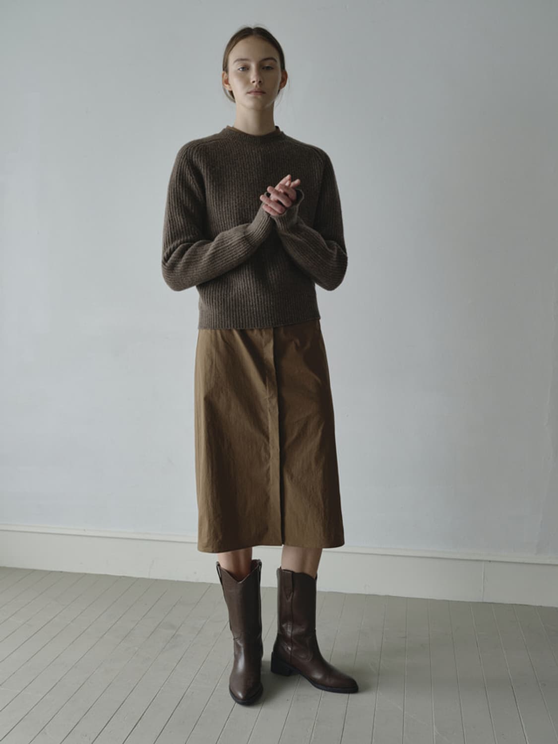 코켓 웨이스트 슬림 셔츠 원피스 카멜브라운 상품이미지5