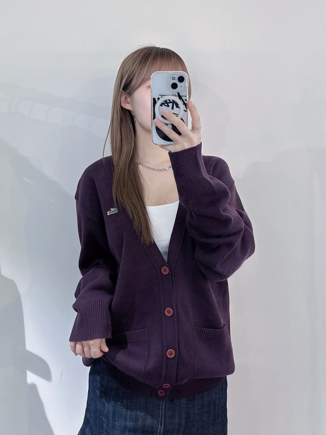 라코스테 스몰로고 버건디 가디건 상품이미지1