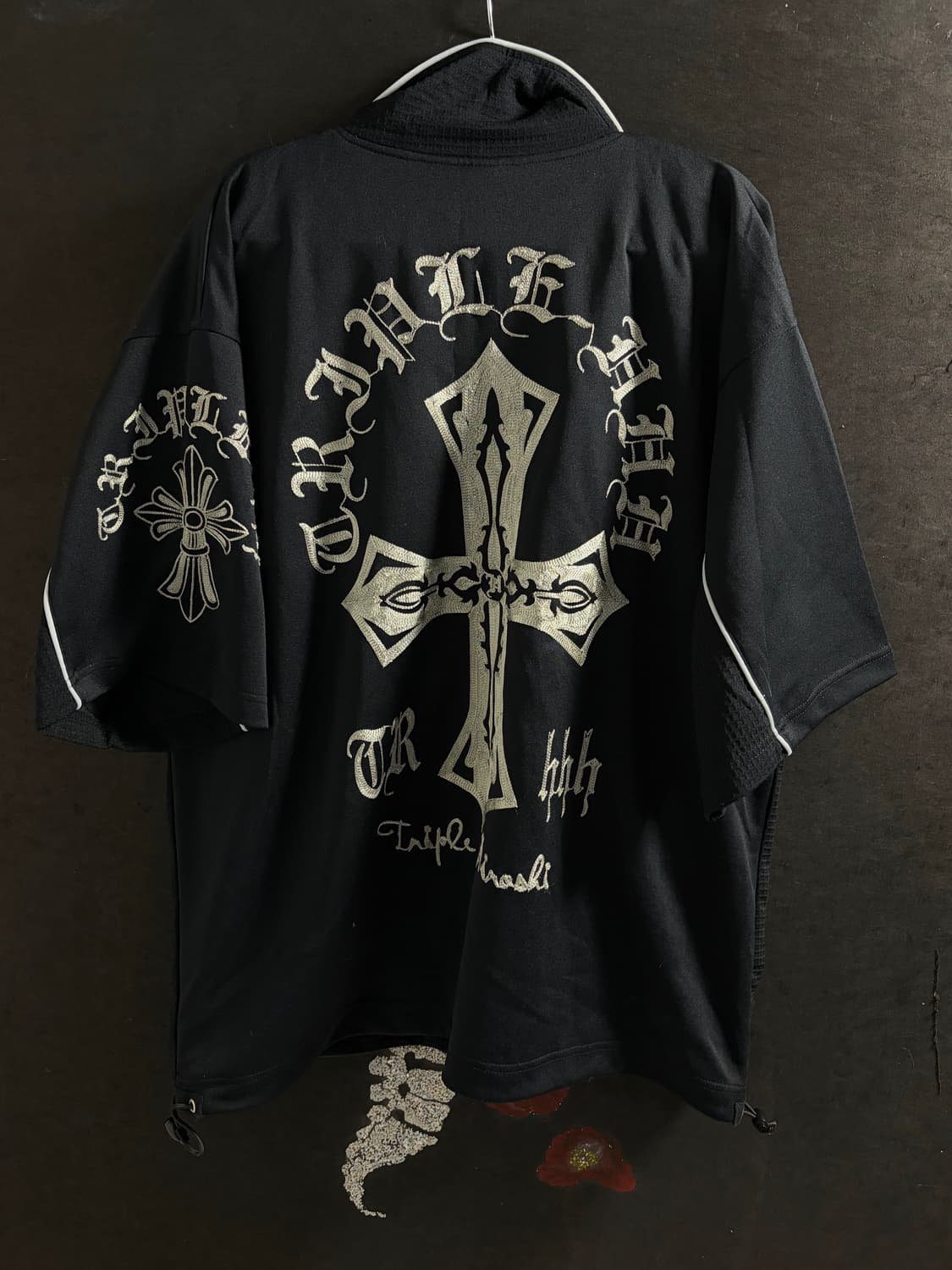 JPN 일본 빈티지 고딕풍 십자가 프린팅 오버핏 반팔 져지 집업  상품이미지8