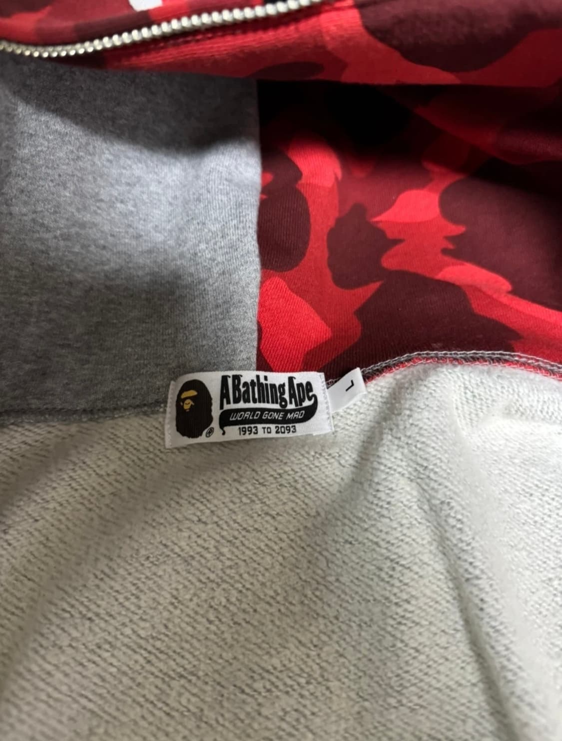 L] 100%정품 베이프 샤크풀 후드집업 레드 급처 상품이미지4