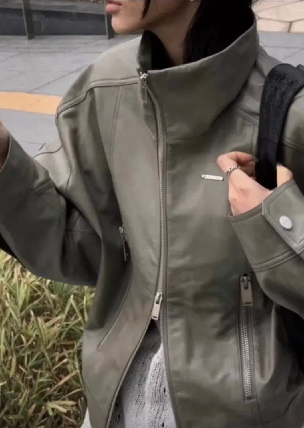 트리밍버드 하이넥 레더 자켓 상품이미지2