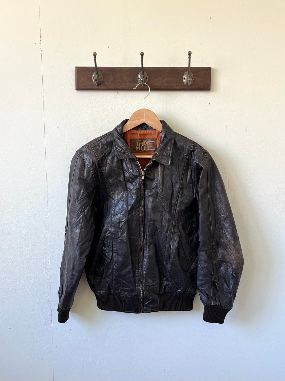 90‘s THREE MEN 브라운 레더자켓 상품이미지1