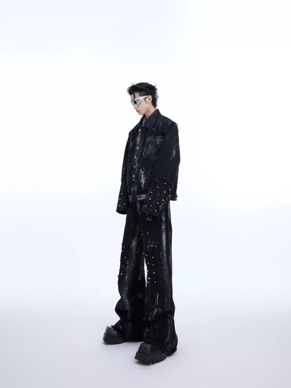 다크 워싱 크롭 자켓 & 부츠컷 팬츠 셋업 상품이미지1