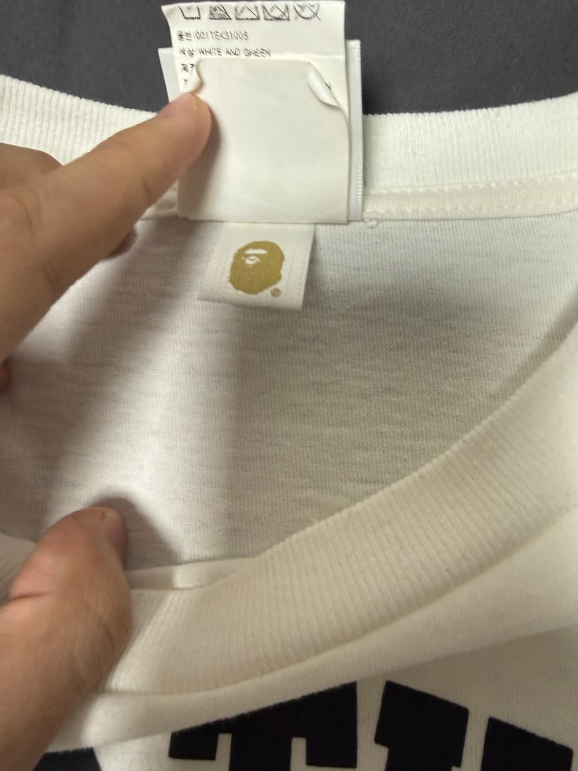 ( 상태 좋음 L ) 베이프 퍼스트 카모 컬리지 티셔츠 화이트 그린 상품이미지3