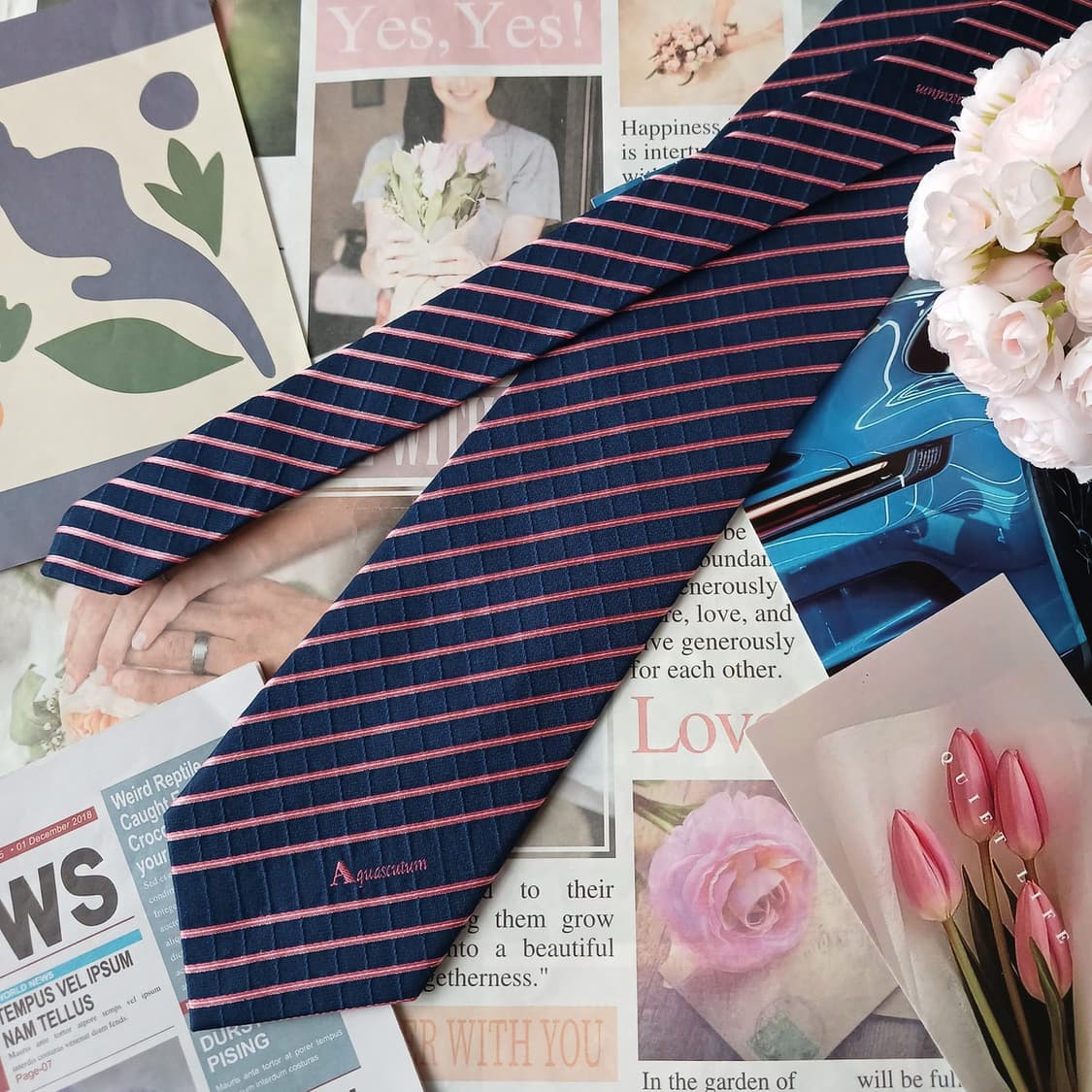 아쿠아스큐텀 네이비 스트라이프 넥타이 9.6cm A+등급 A19743 상품이미지3