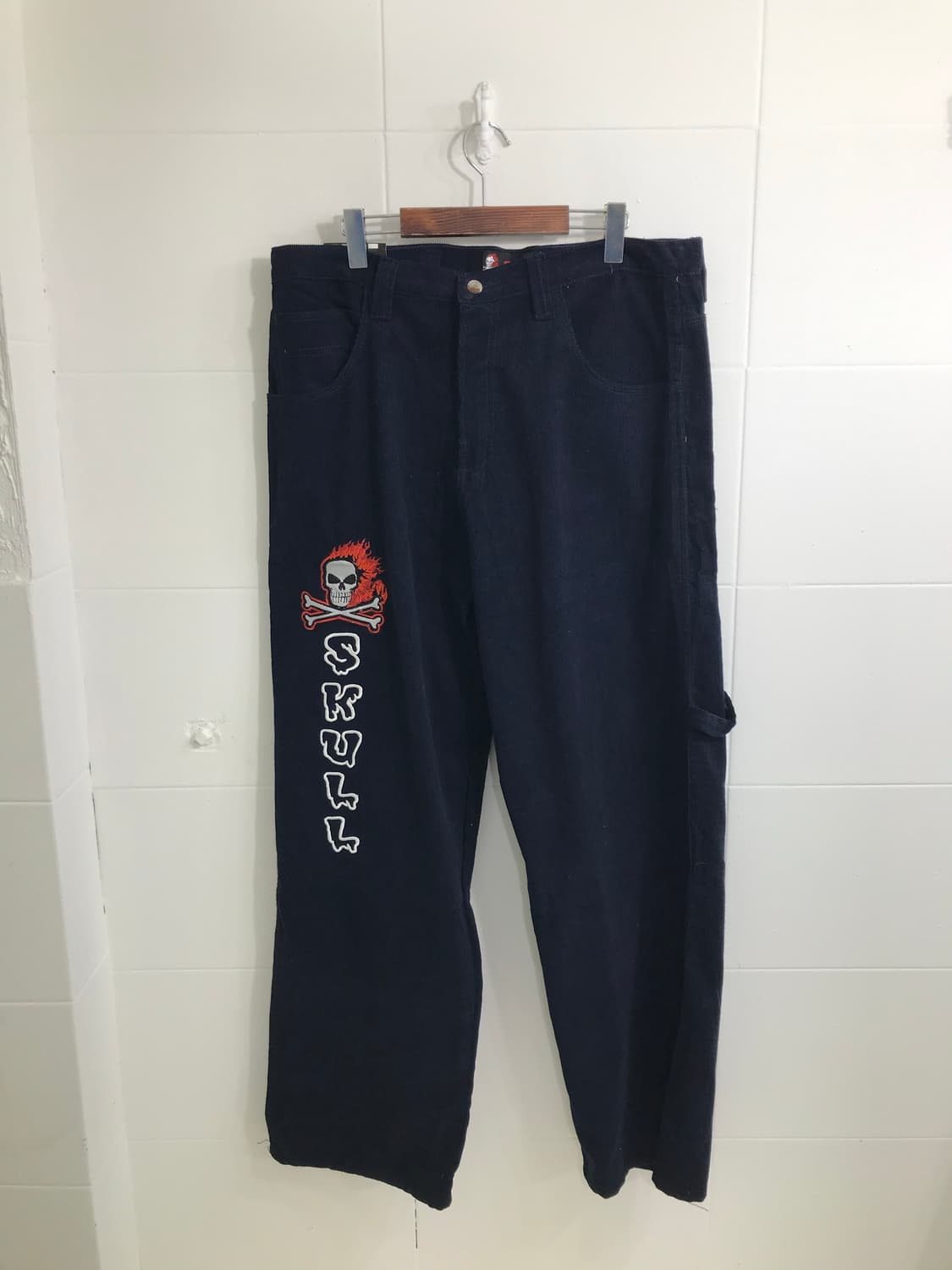 스컬 빈티지 네이비 코듀로이 골덴 힙합 팬네 상품이미지4