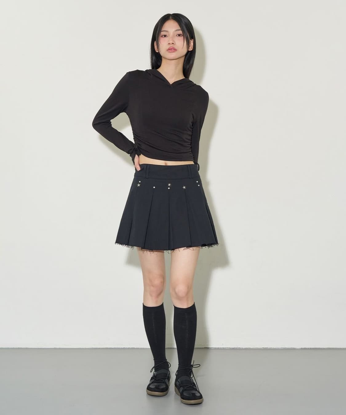 일리고 스타 스터드 블랙 플리츠 레이어드 미니 스커트 M 상품이미지2