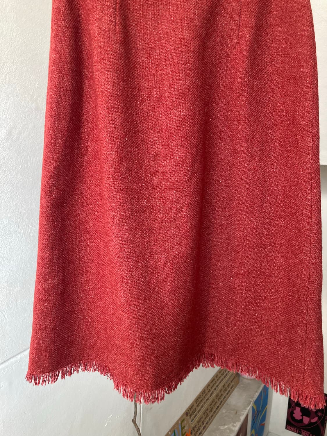 울 프린지 버건디 미디 스커트 상품이미지5