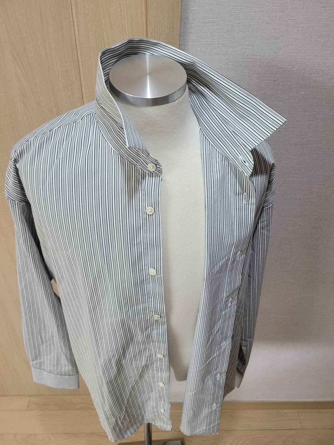 지이크 SIEG 남자 오버핏 스트라이프 셔츠 120 카키 상품이미지7