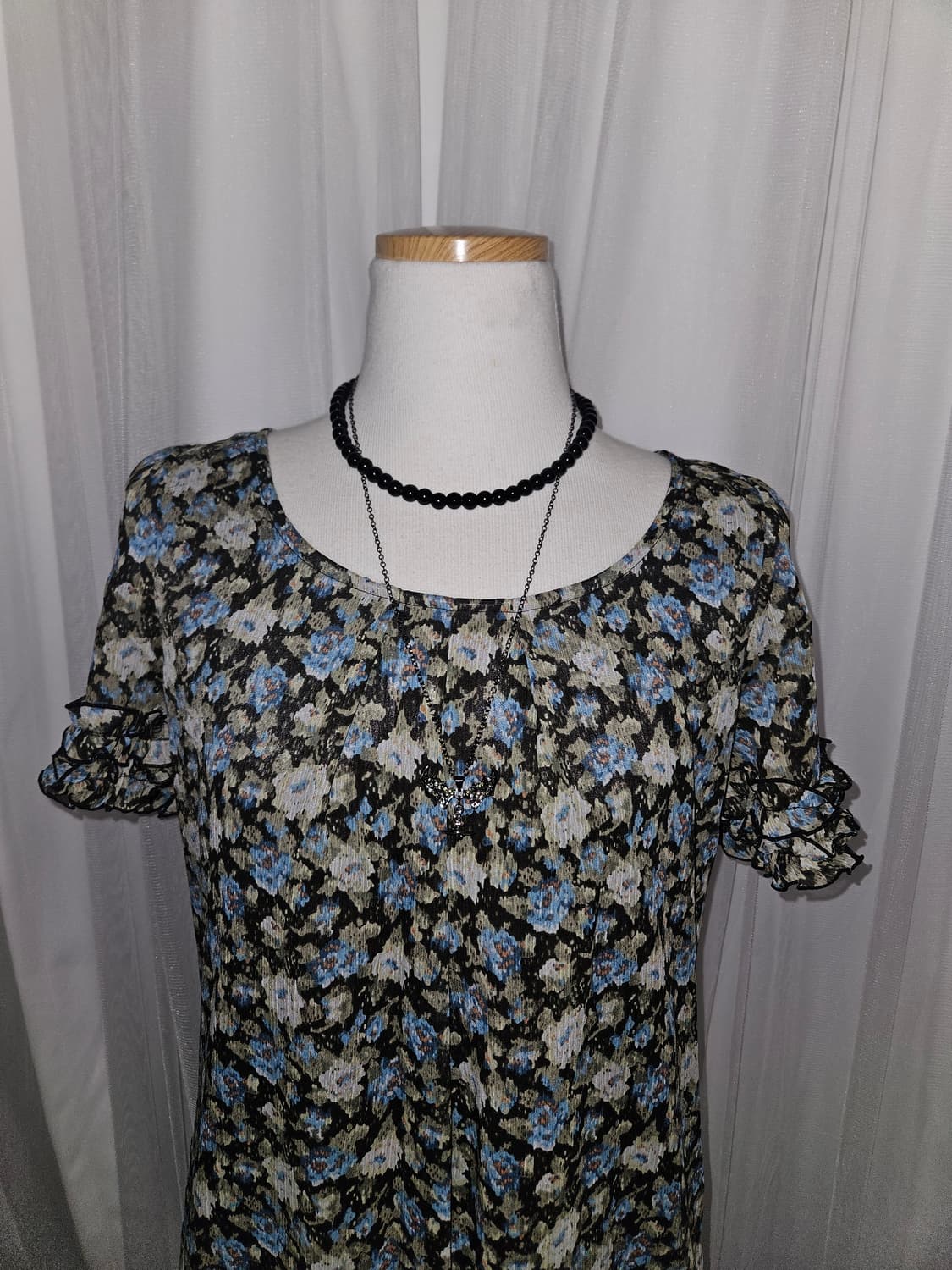 grove 빈티지그린 하늘꽃 러플 미니원피스 상품이미지2