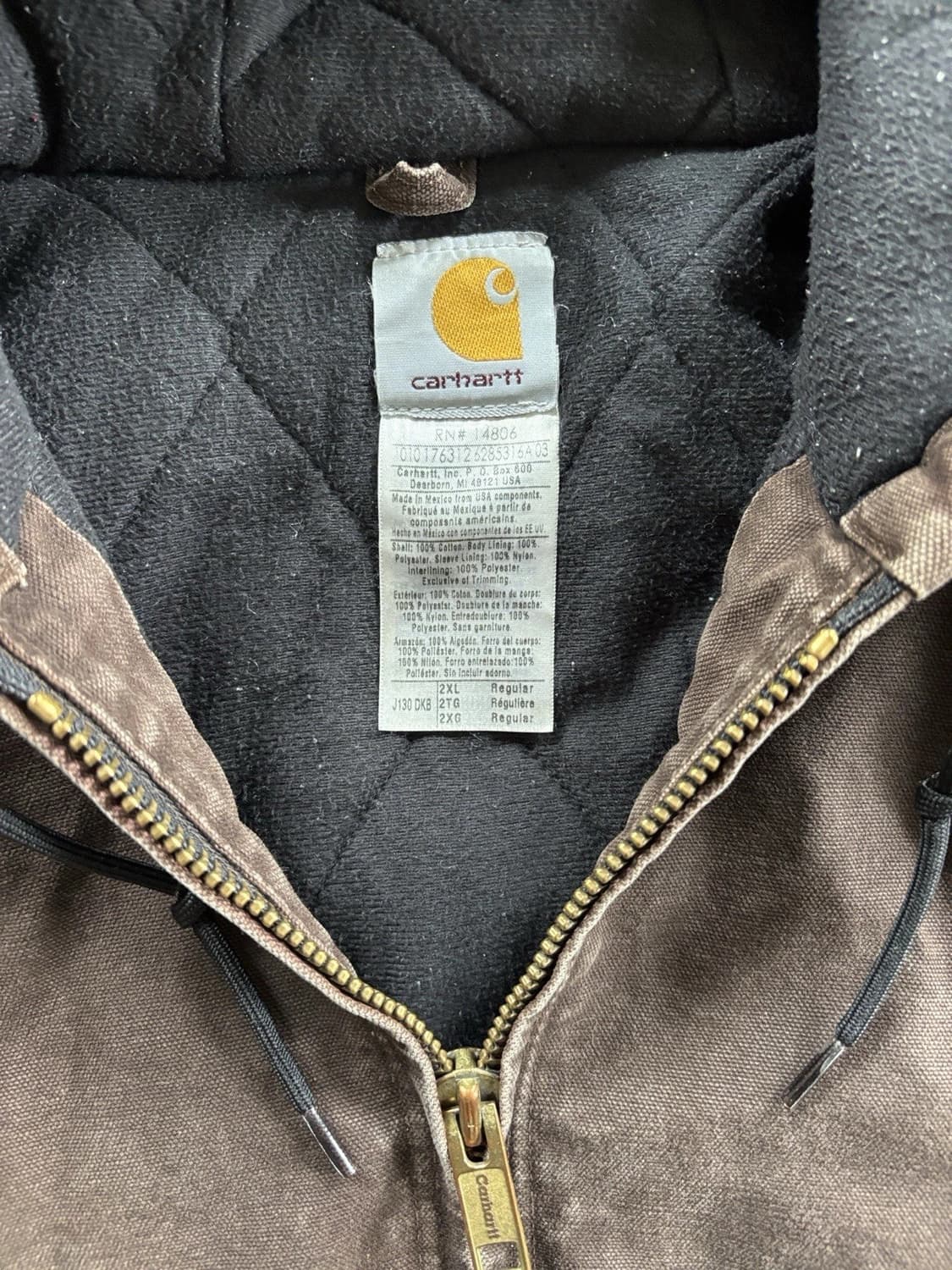 칼하트 J130 후드집업 자켓 브라운 2XL 상품이미지3
