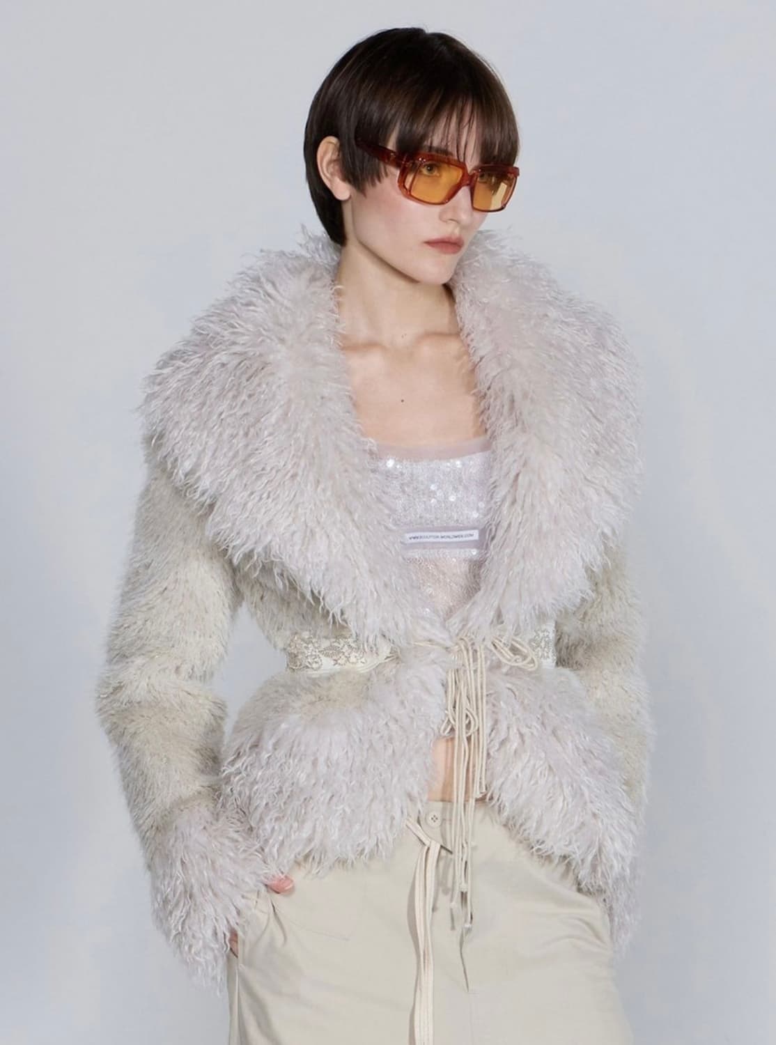 스컬프터 Beaded Faux Fur Robe Dirty White S 상품이미지2