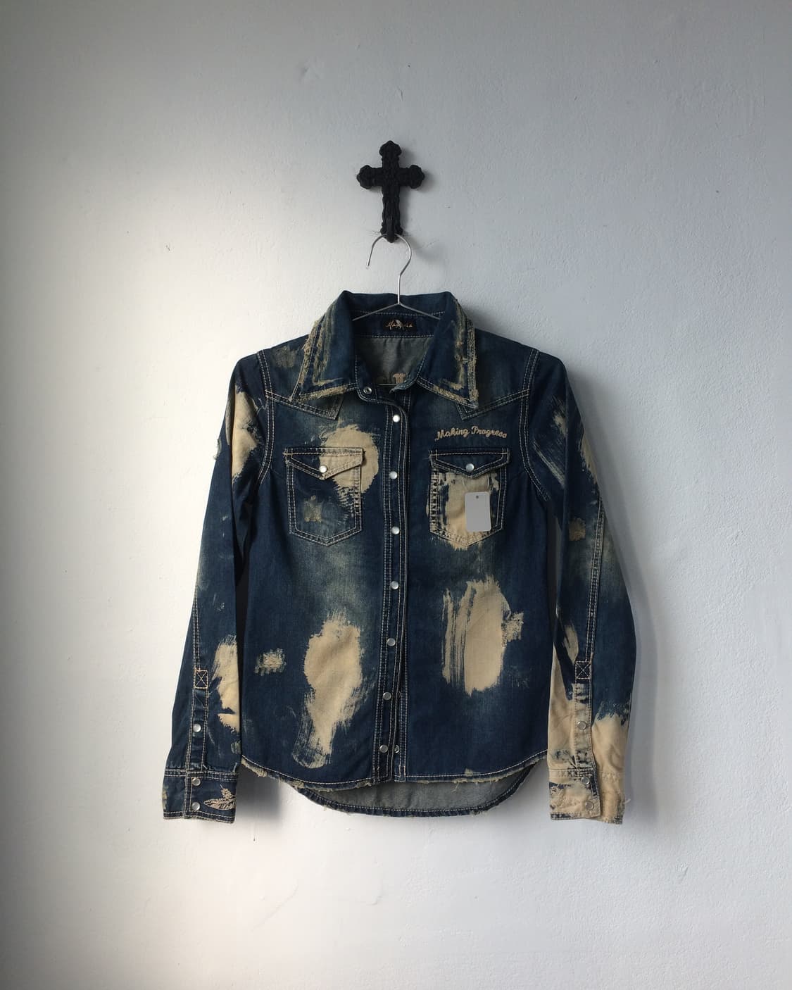 Back needle work washing denim shirt 상품이미지2
