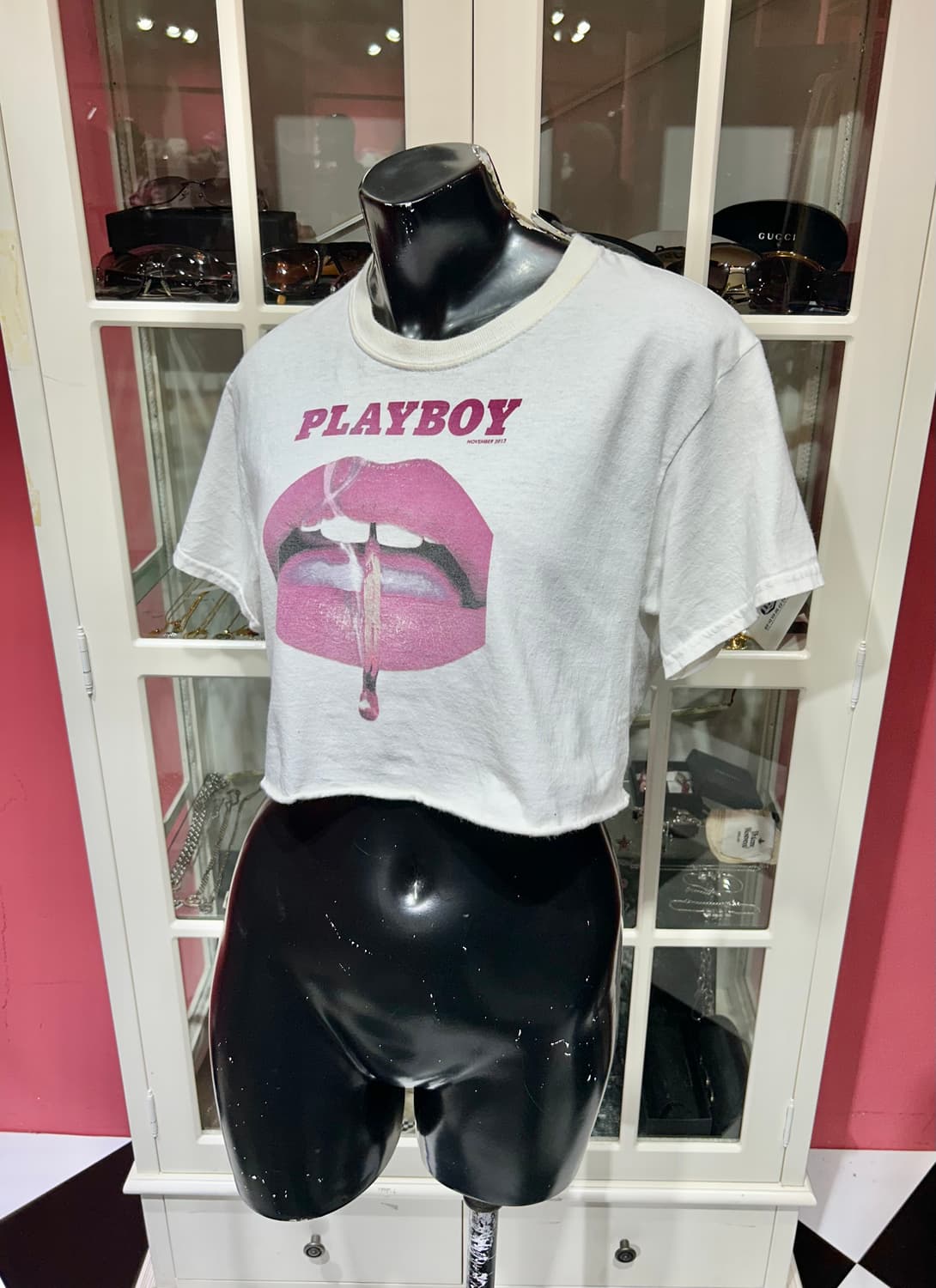 playboy T-shirt 플레이보이 입술 디자인 크롭 반팔 상품이미지1
