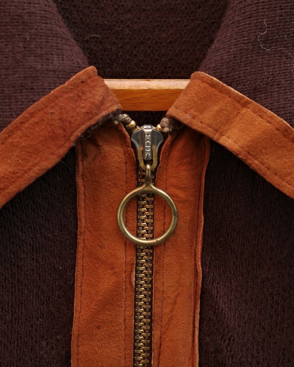 60-70’s 컨템포러리 롱포인트 카라 레더 패널 집업 자켓 상품이미지3