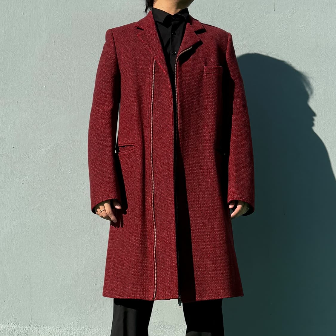 Raf Simons AW99 Burgundy Wool Zip Coat 상품이미지4