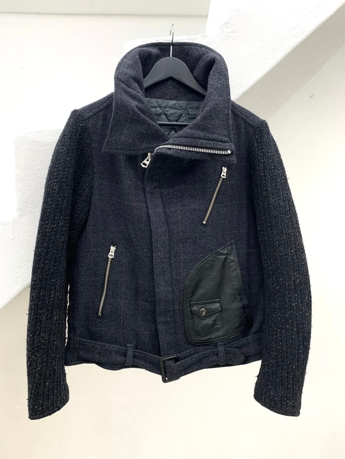 high neck leather patch knit jacket 상품이미지3
