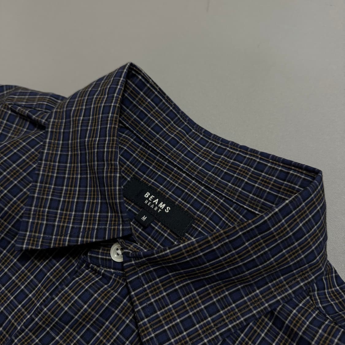 빔즈(BEAMS HEART) 다크네이비 체크 패턴 코튼 빅실루엣 셔츠 상품이미지3
