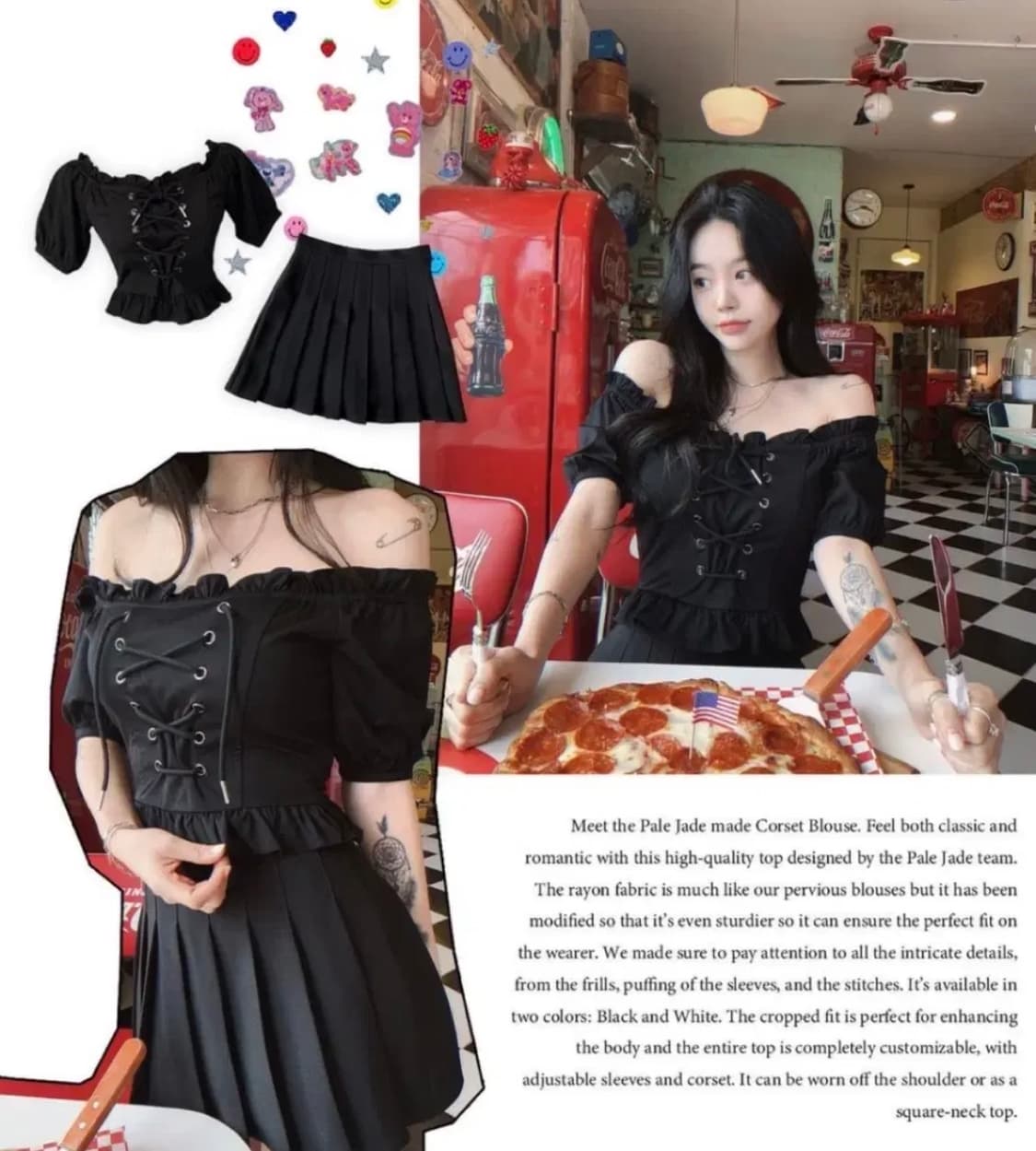 페일제이드 코르셋 오프숄더 블라우스 블랙 상품이미지1