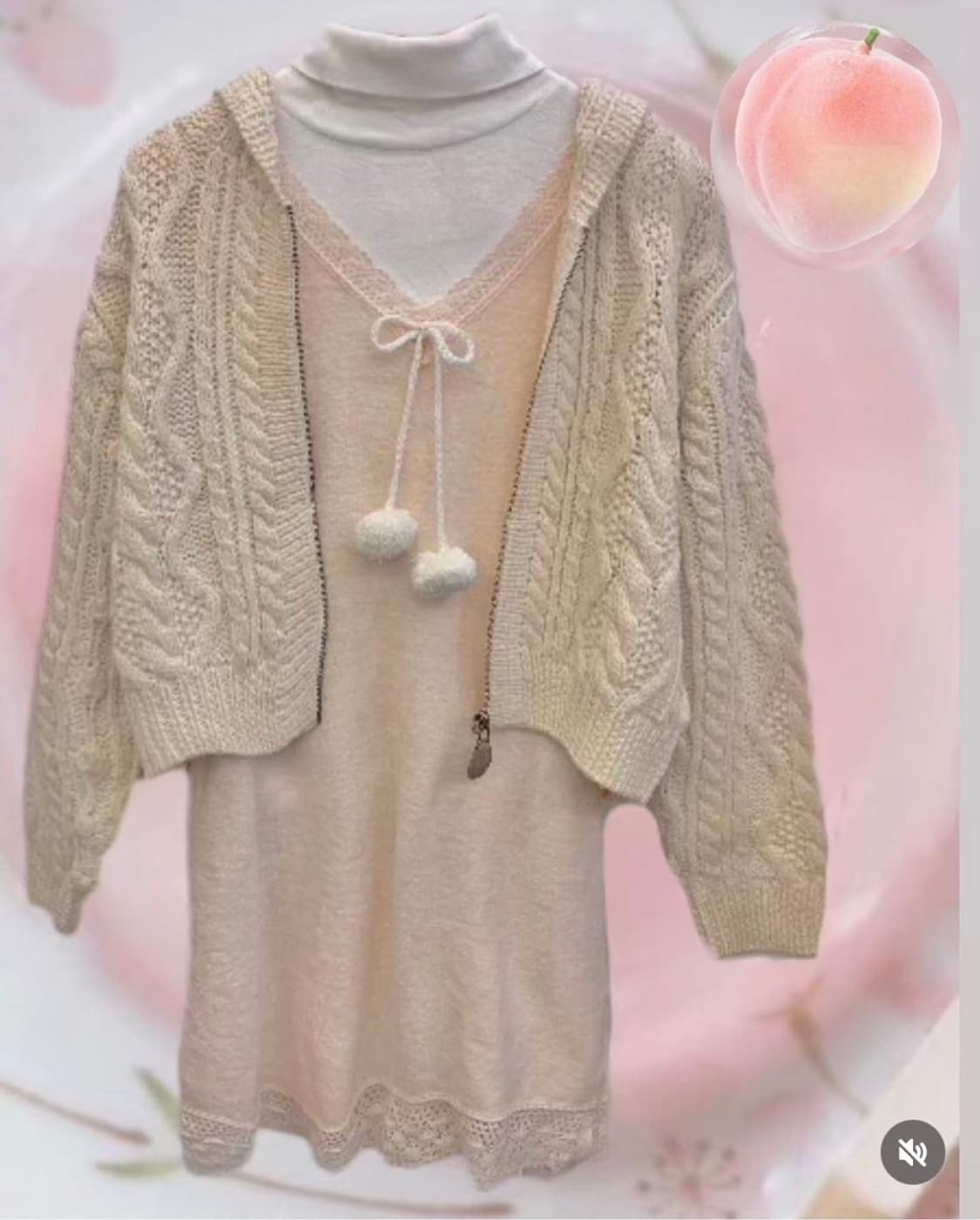 복숭아색 폼폼이 모리 니트 원피스  상품이미지1