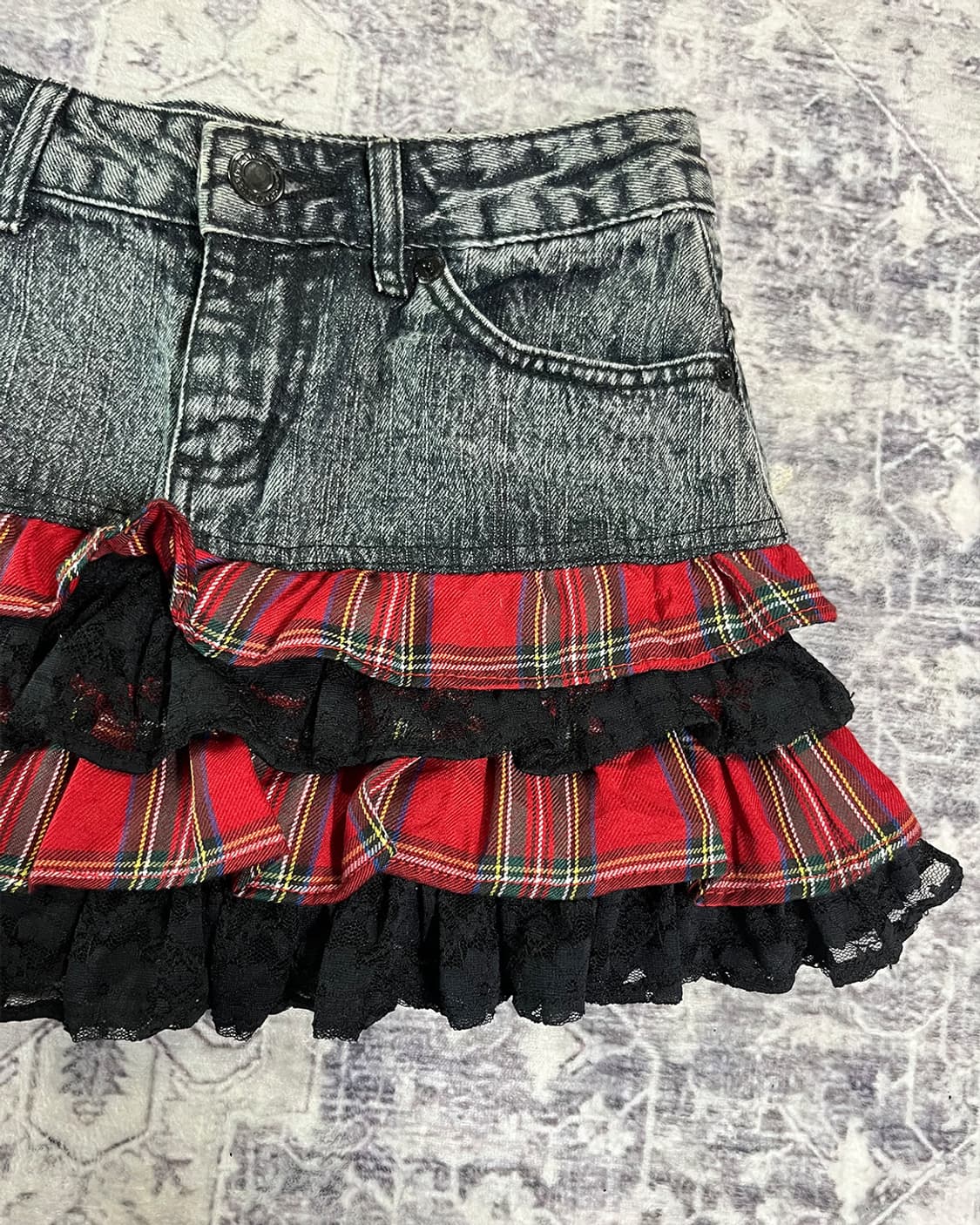 Punk Doll Tartan Lace Ruffle Denim Skirt 상품이미지3