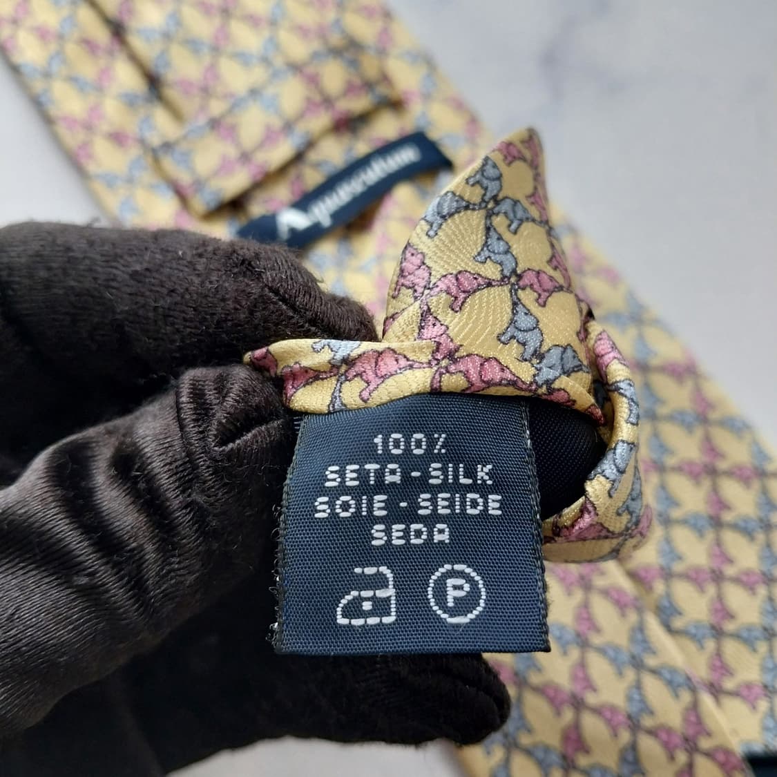 아쿠아스큐텀 실크 레몬 코끼리 패턴 넥타이 8.6cm A등급 K2310 상품이미지8