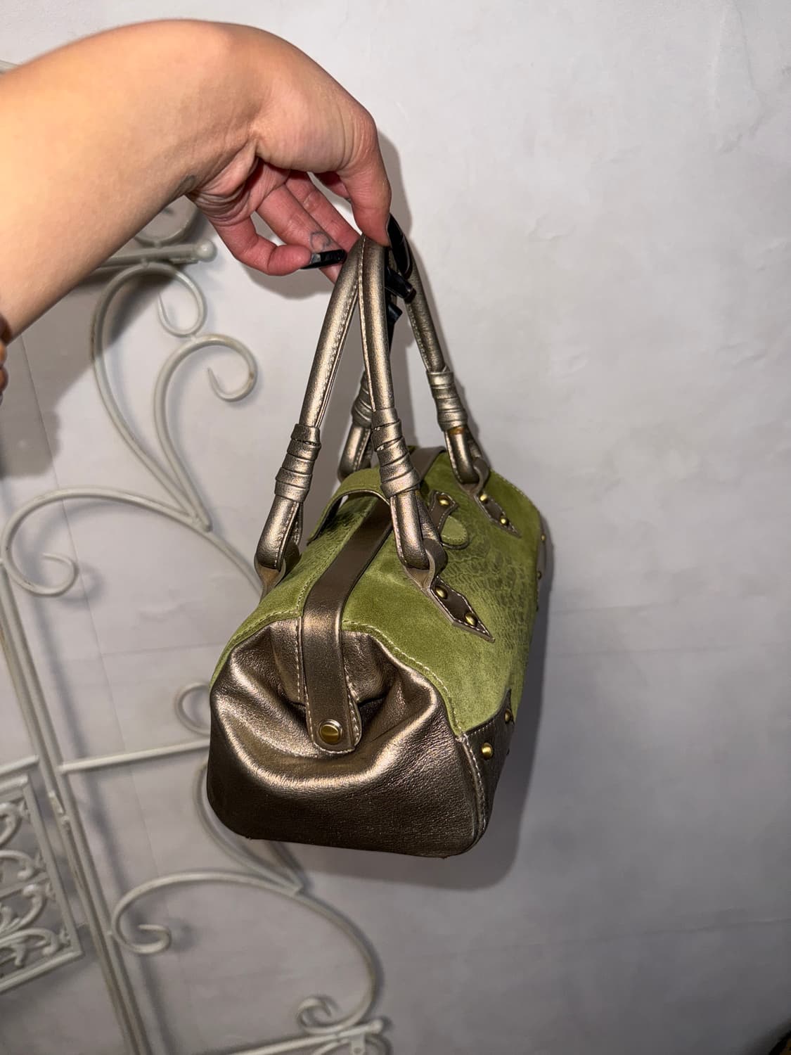 Khaki gold suede python mini 숄더백 상품이미지3