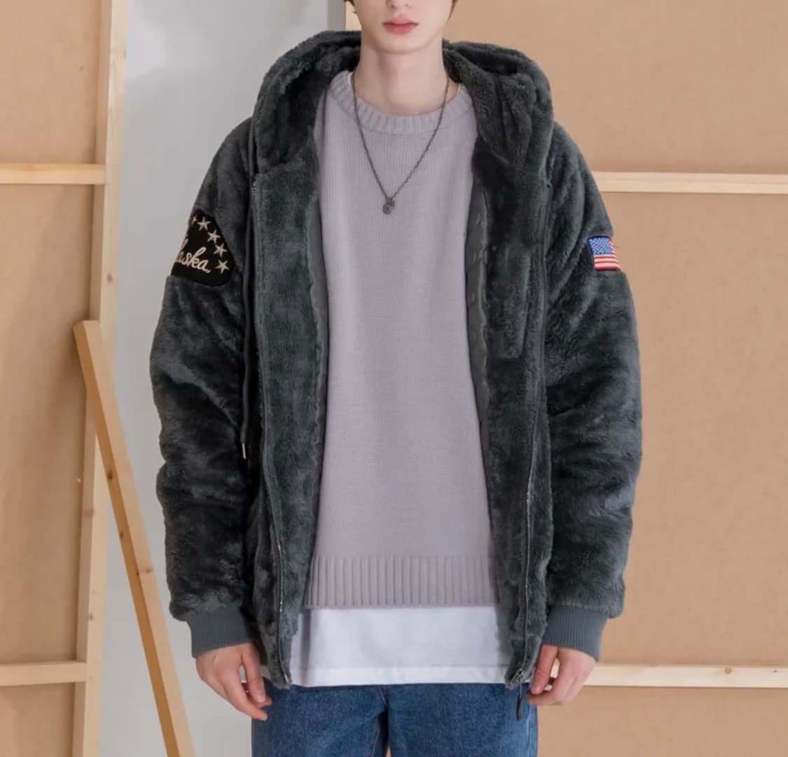 [M]엑스톤즈 XJ3 오버핏 후드 퍼 자켓/그레이 상품이미지2