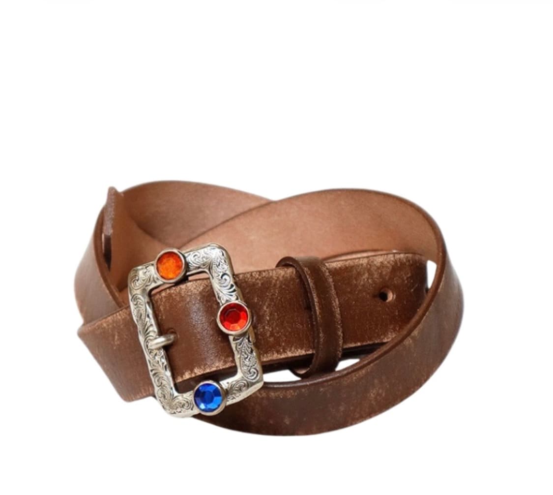 캐피탈 오일드 레더 스터드 디스코 버클 벨트 브라운 상품이미지1