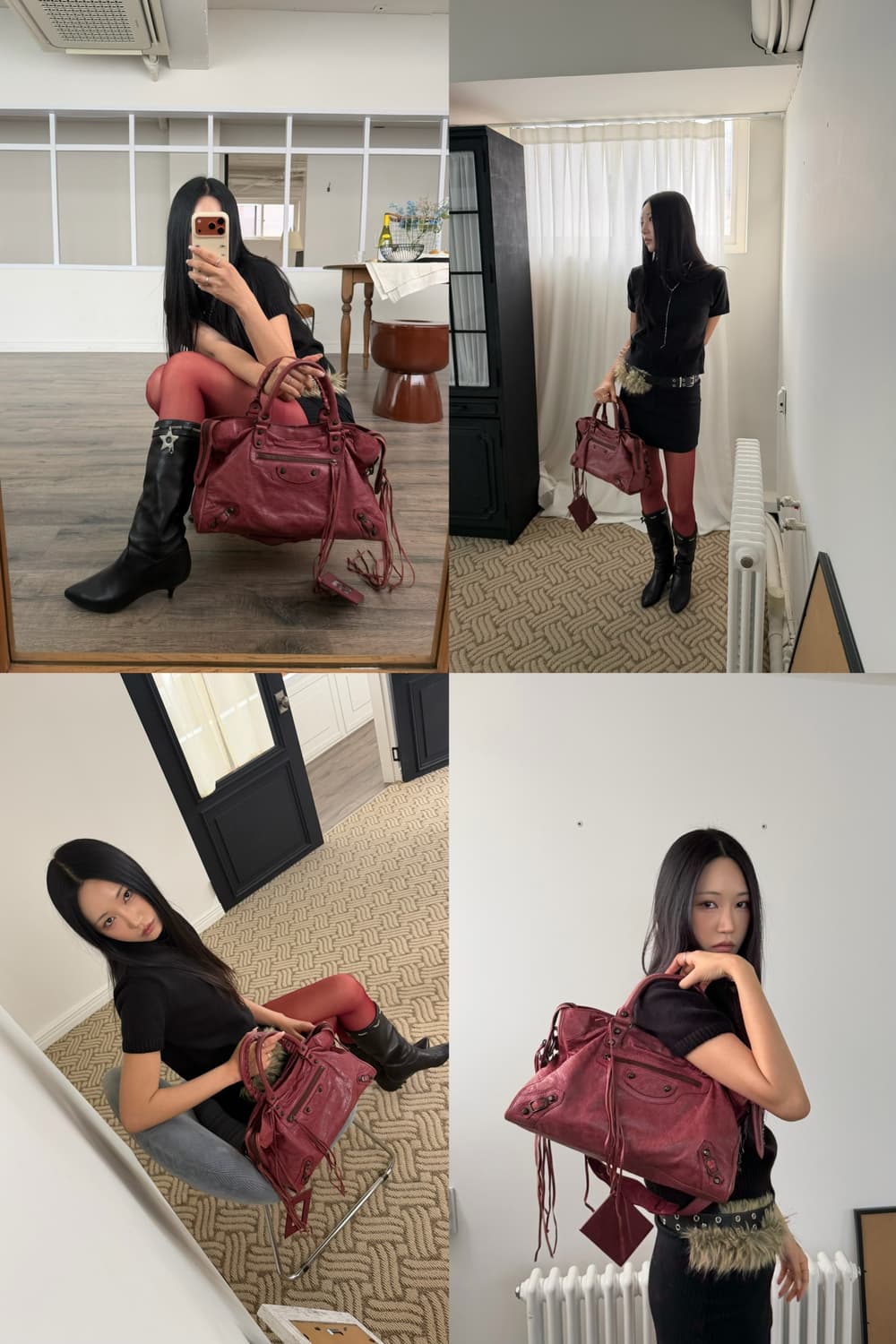 발렌시아가 시티 모터백 미디움 버건디 상품이미지2