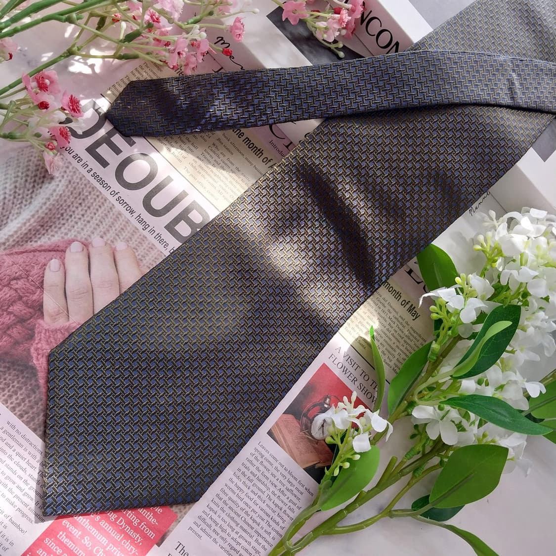 BALMAIN 발망 실크 다크그린 패턴 넥타이 10cm A등급 K2352 상품이미지2