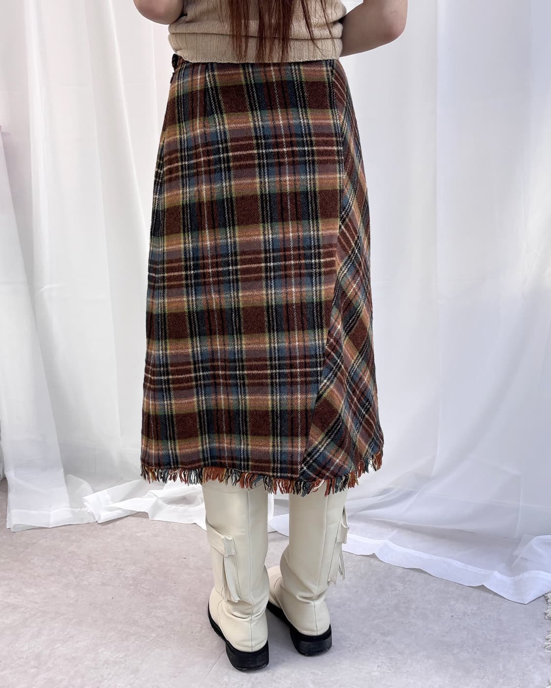 SCAPA autumn wool check midi wrap skirt 상품이미지8
