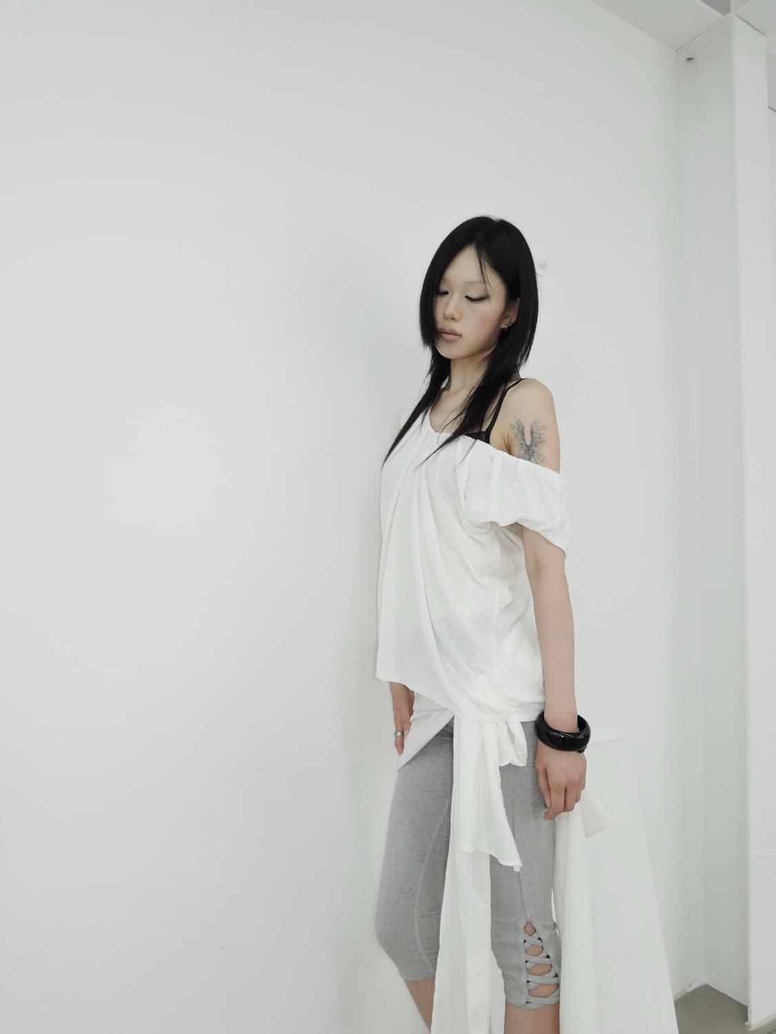 White Draped Pleated Gather Top 상품이미지3