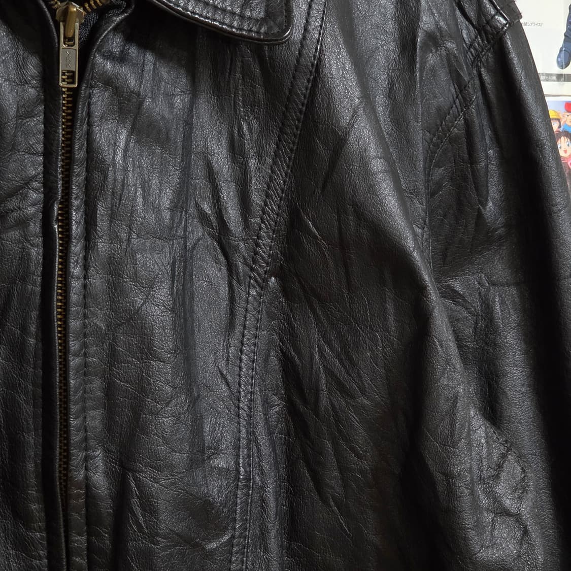 JPN 체크 안감 소가죽 블랙 봄버 자켓 상품이미지6