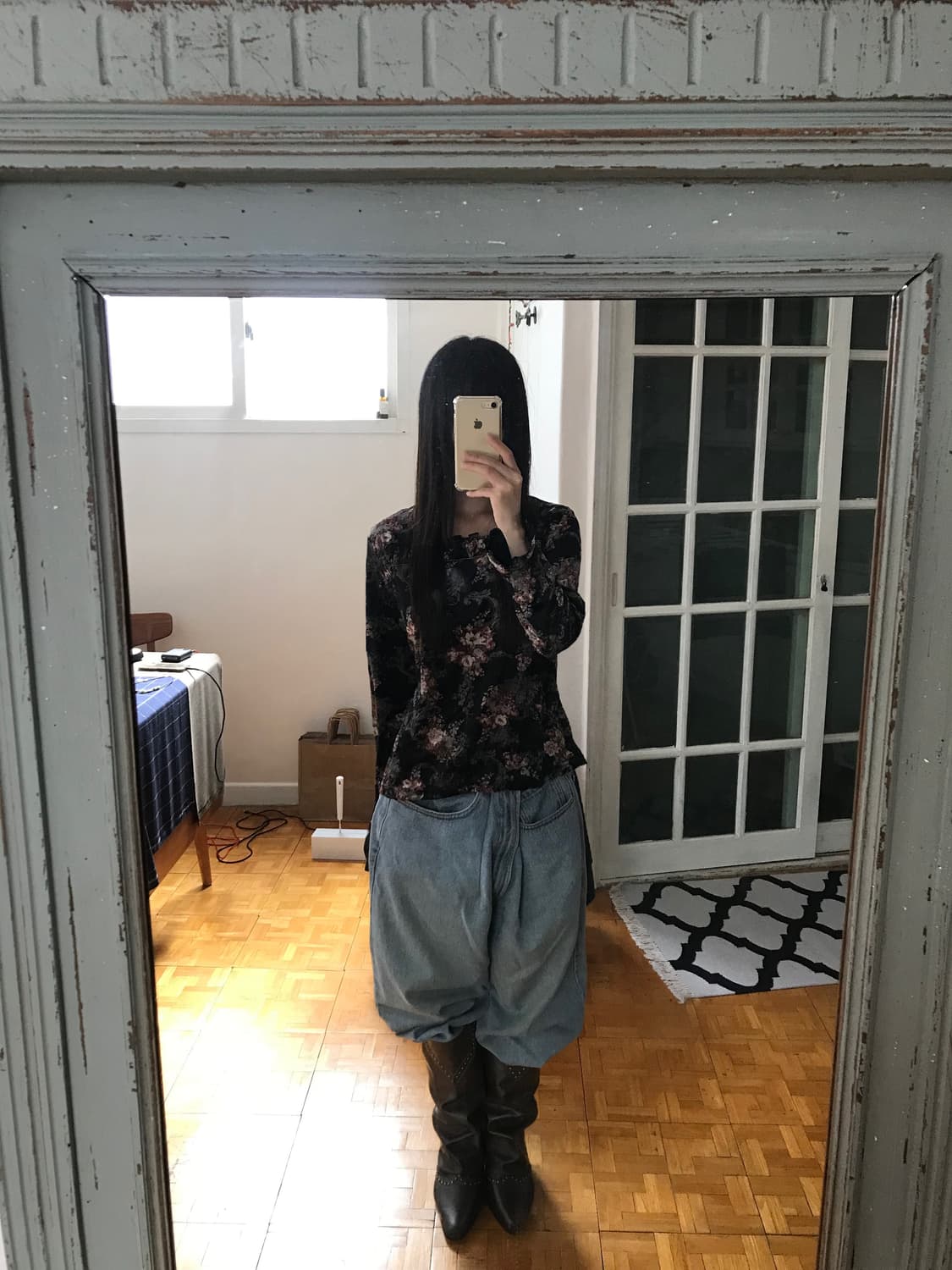 vintage velvet pattern top 상품이미지5