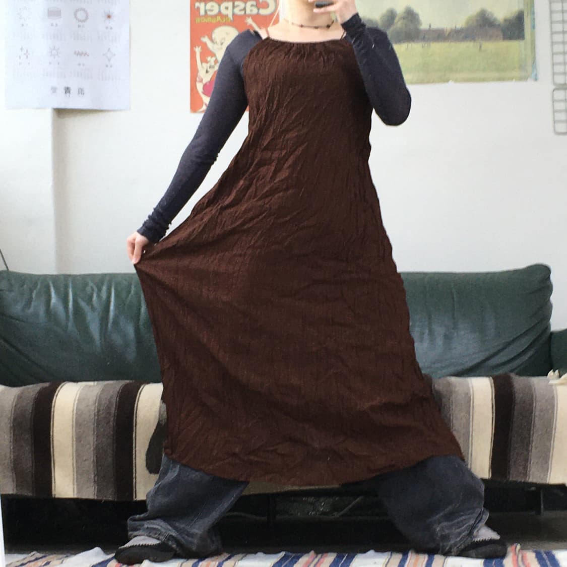 투티/0152 브라운 주름 셔링 롱원피스 상품이미지4