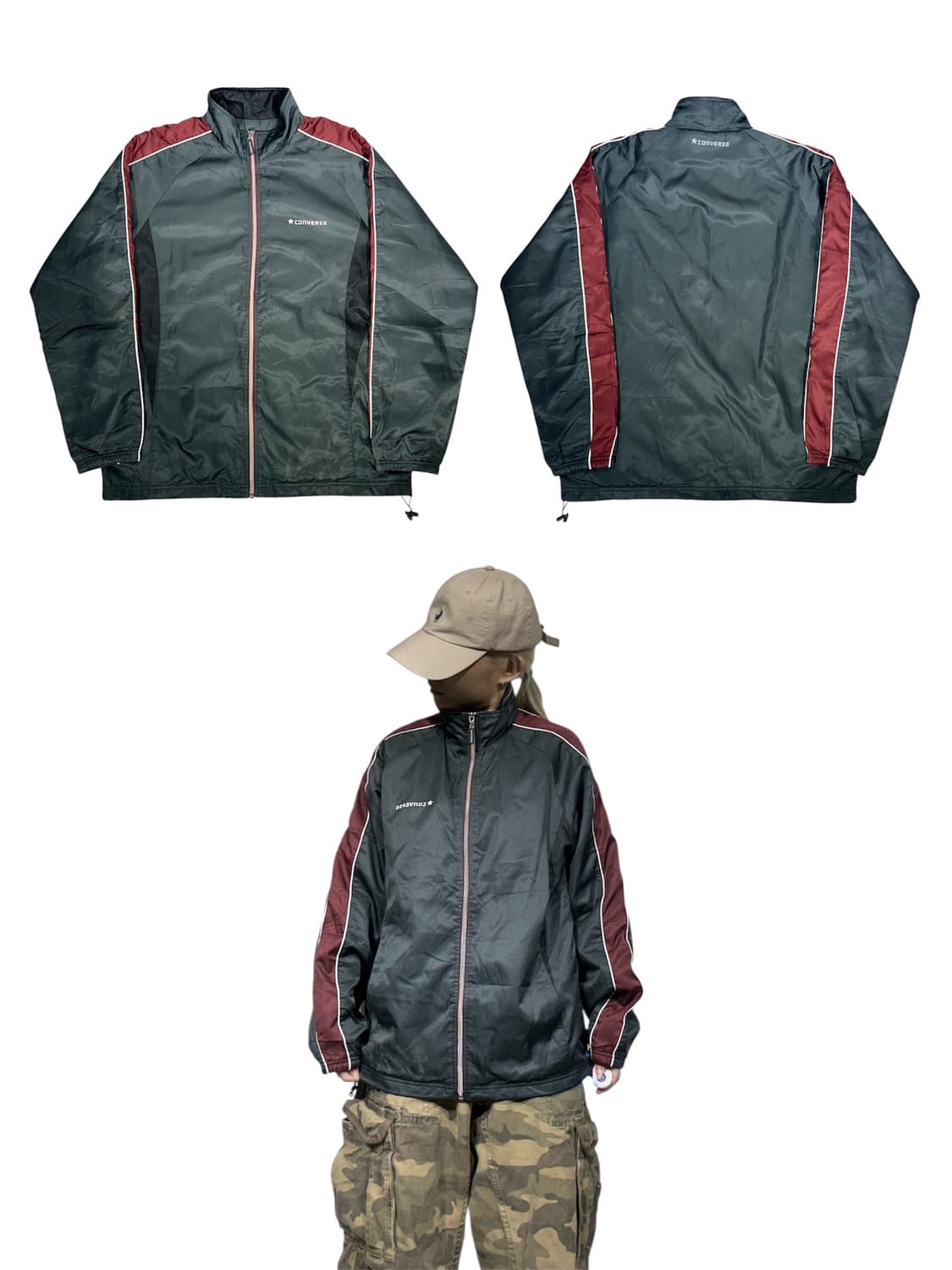 컨버스 그레이 버건디 사이드 라인 트랙탑 져지 M 상품이미지1