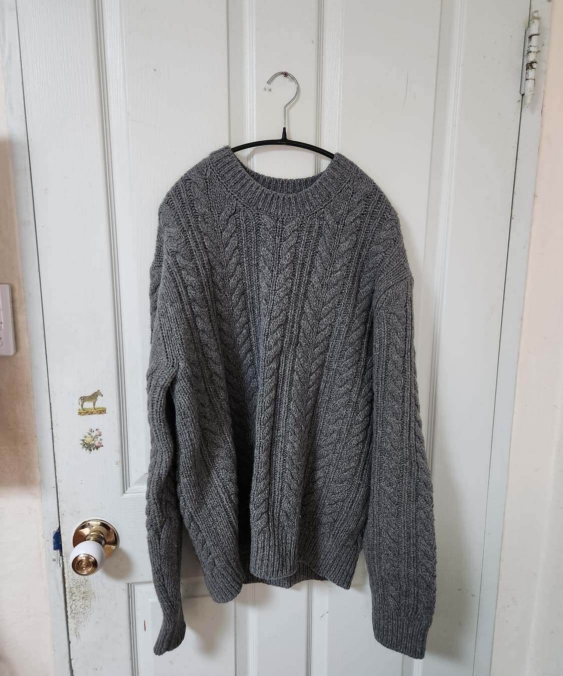 인더로우 알파카 헤비 아란 니트 그레이 03사이즈 상품이미지1