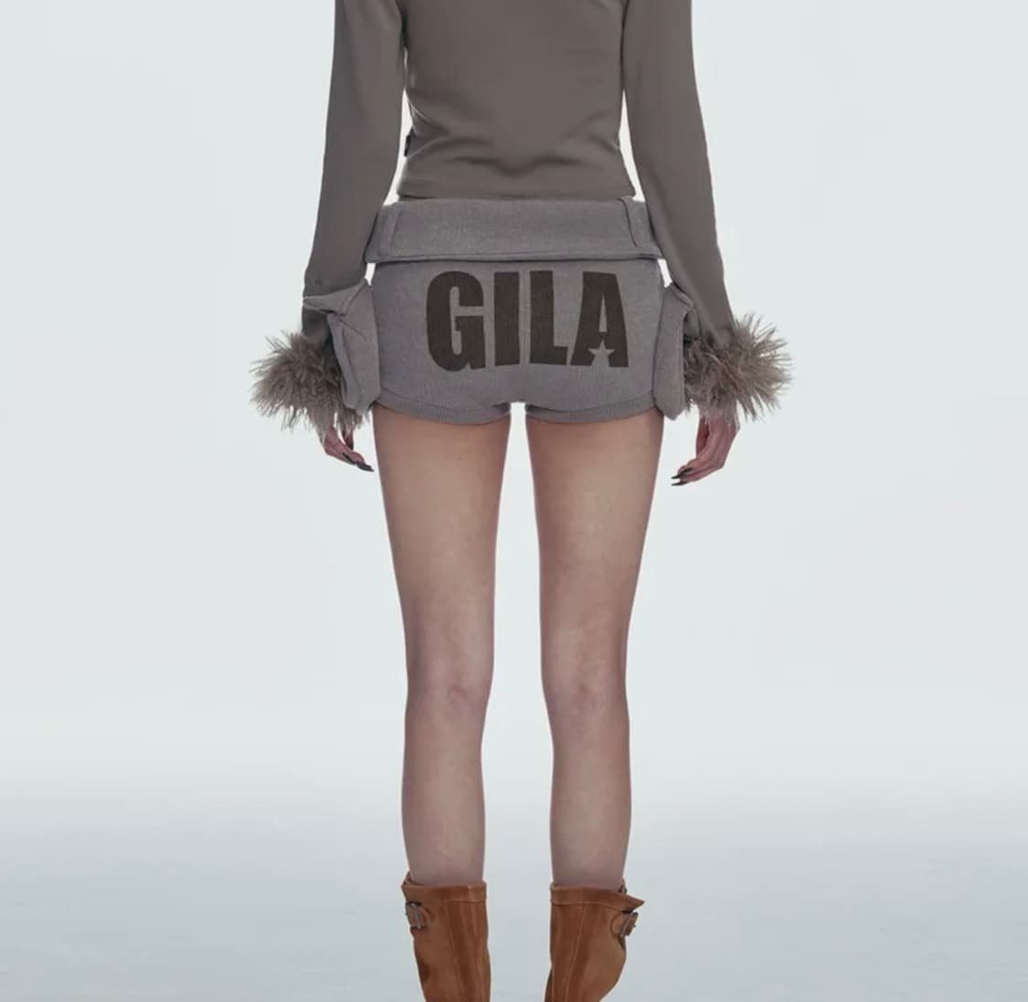 BOLD LOGO POCKET KNIT SHORTS_BROWN 상품이미지4