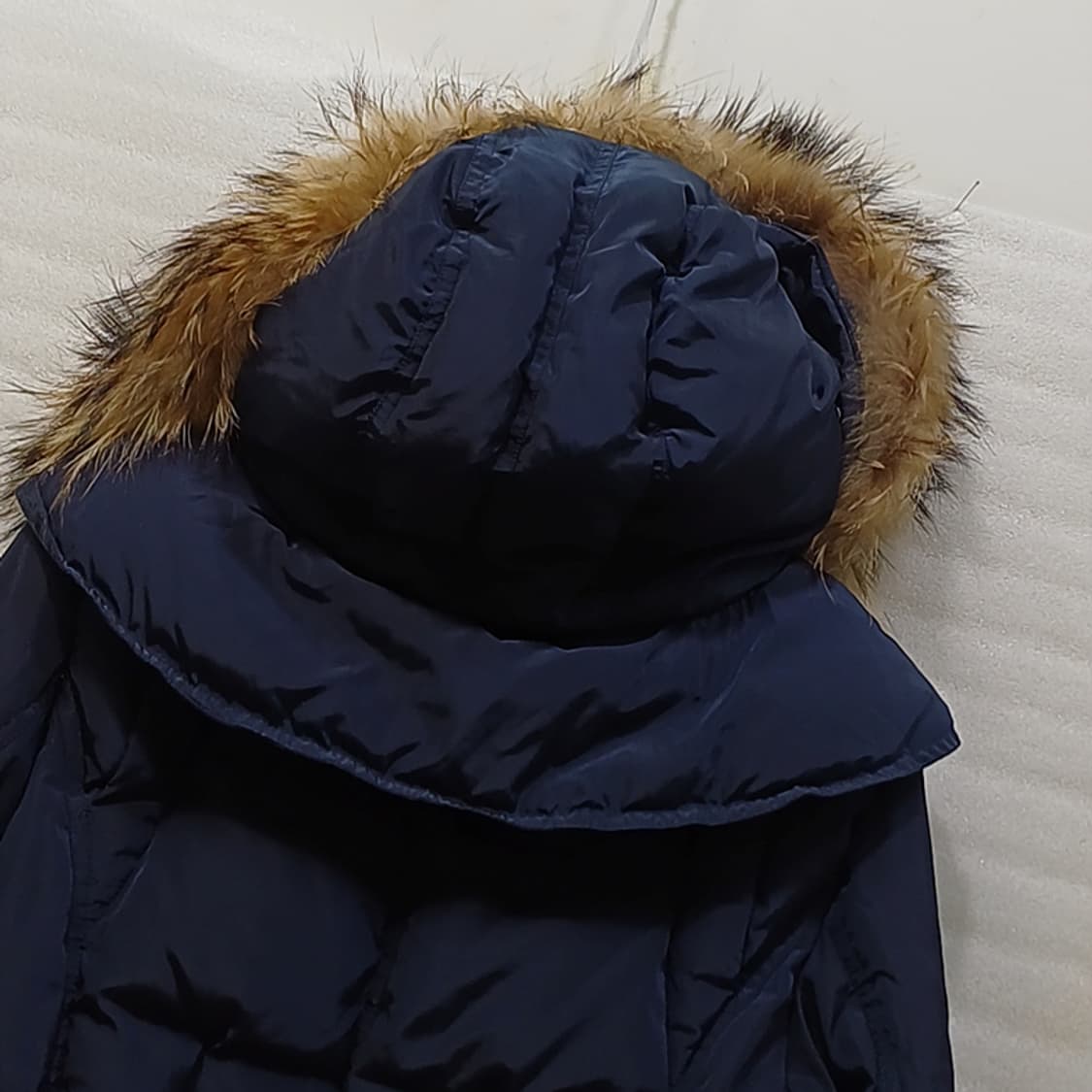 세틴 겨울 라쿤퍼 후드 다운 롱 패딩 코트 자켓 여성 S 사랑봉봉 상품이미지5