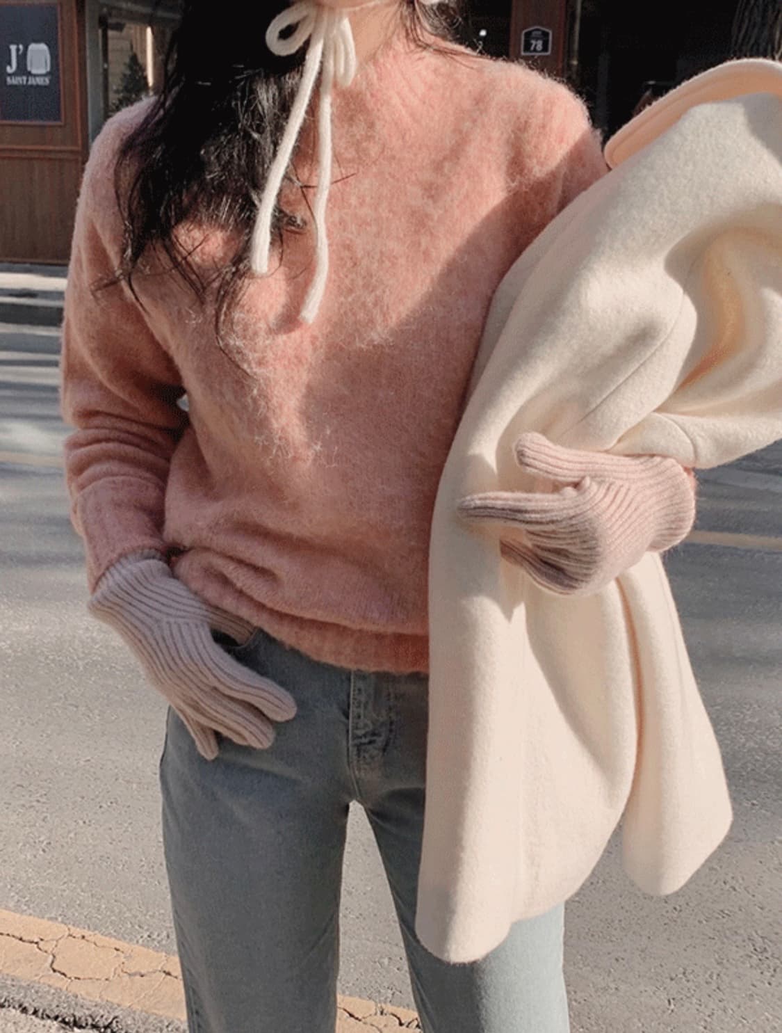 (미개봉, 새상품) 슬로우앤드 피치무드 하프 터틀넥 니트 - 피치핑크 색 상품이미지1