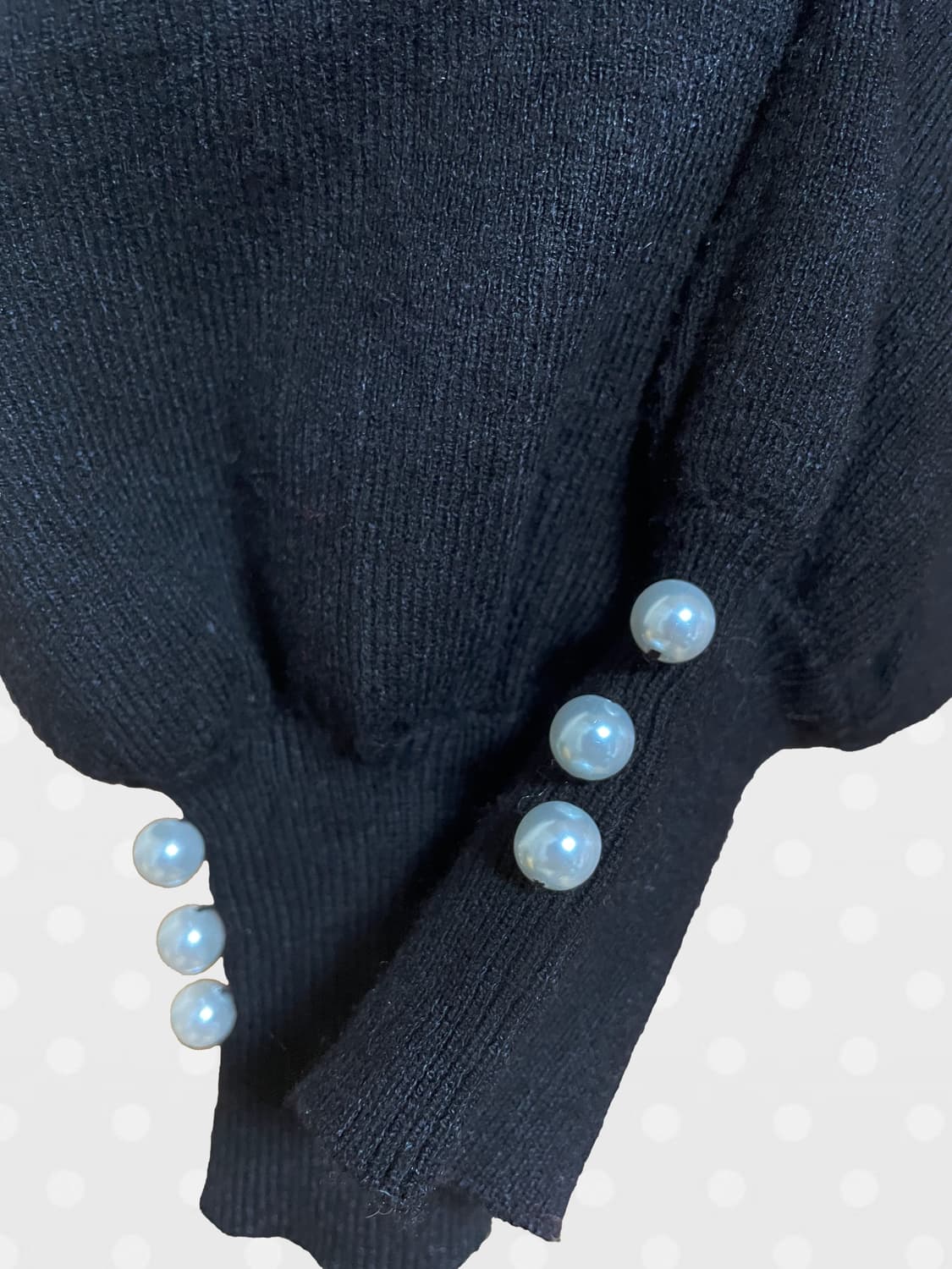 히메 러블리 빈티지 블랙 진주 리본 니트 오프숄더 탑 상품이미지3