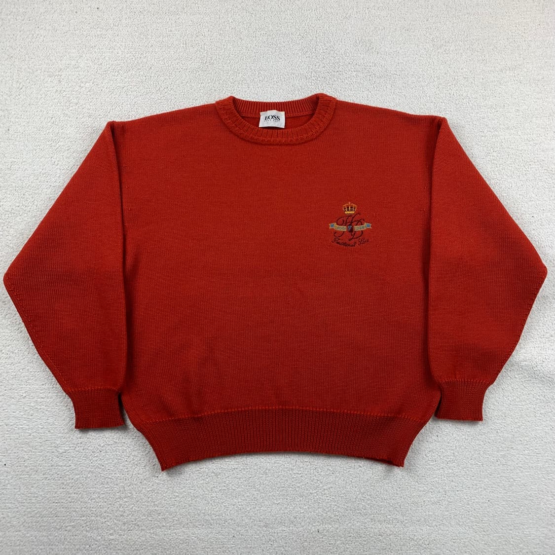 80-90s 휴고 보스 자수로고 퓨어 울 니트 오렌지 상품이미지1