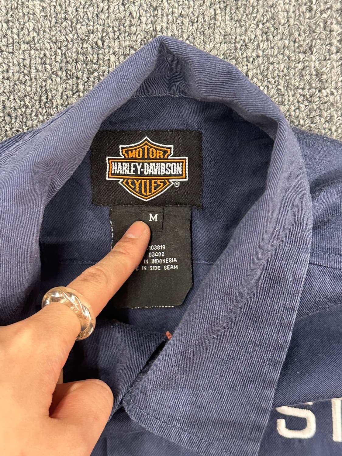 M)할리데이비슨 빈티지 패치 STAFF 자수 네이비 반팔셔츠 상품이미지6